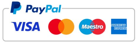 Bezahlmethoden: PayPal, Visa, Mastercard, Maestro, American Express